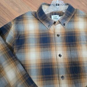 Flint and Tinder Men's Plaid Flannel Shirt Medium Brown Navy Western Workwear